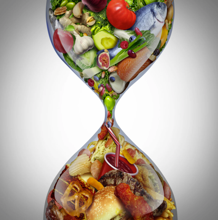 consultations) The silver nutritionist consultations page depicting a nutritional hour-glass symbolising good food verses bad